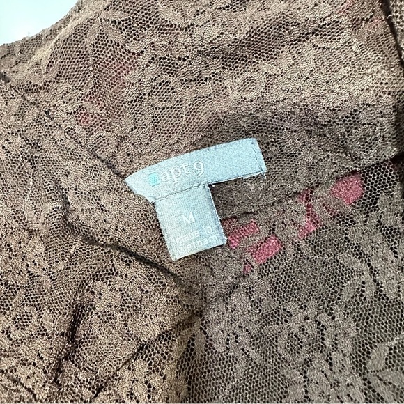 Vintage Apt 9 Brown Lace Sheer Short Sleeve V-Neck Polo Blouse - Picture 12 of 12